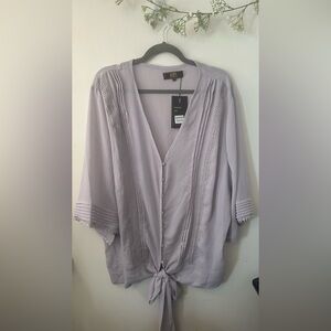 🆕 LUCKY + BLESSED 3X ✨ plus size tie Blouse *runs smaller* NWT